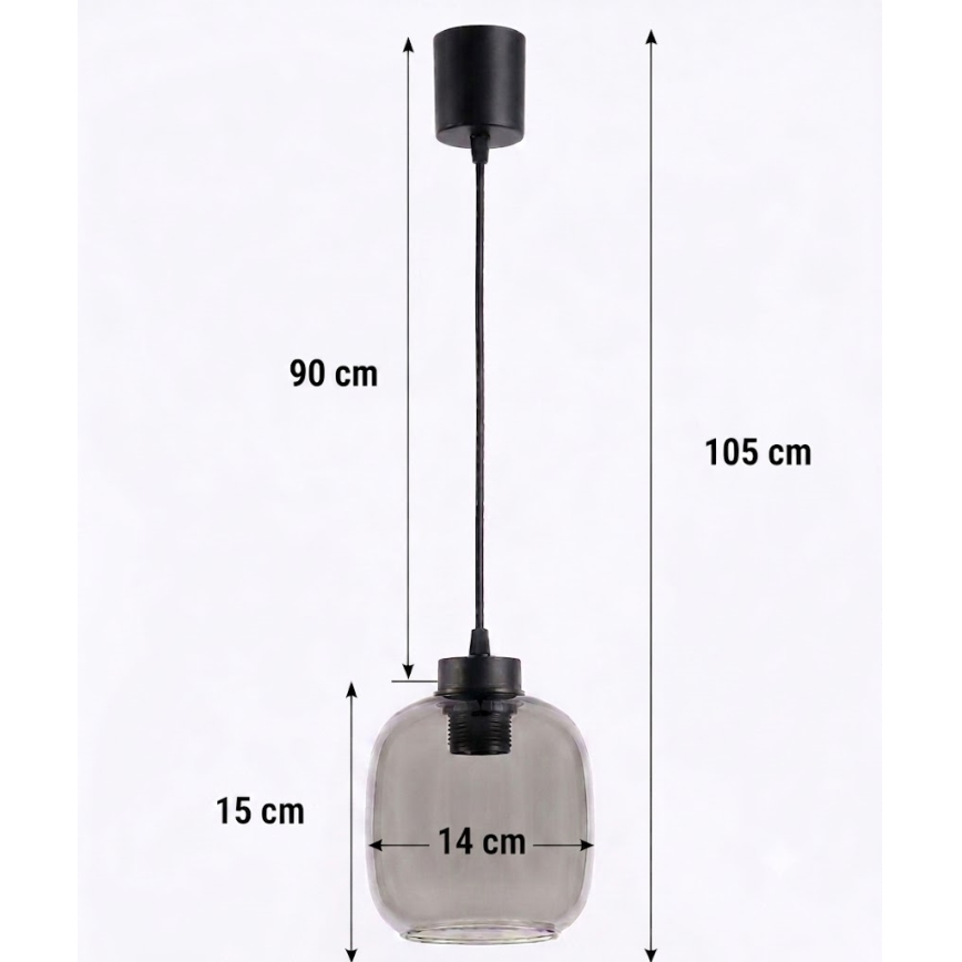 Brilagi - LED κρεμαστό φωτιστικό με καλώδιο RETRO GLASS 1xE27/60W/230V διάμ. 14 cm μαύρο/καπνιστό γκρι