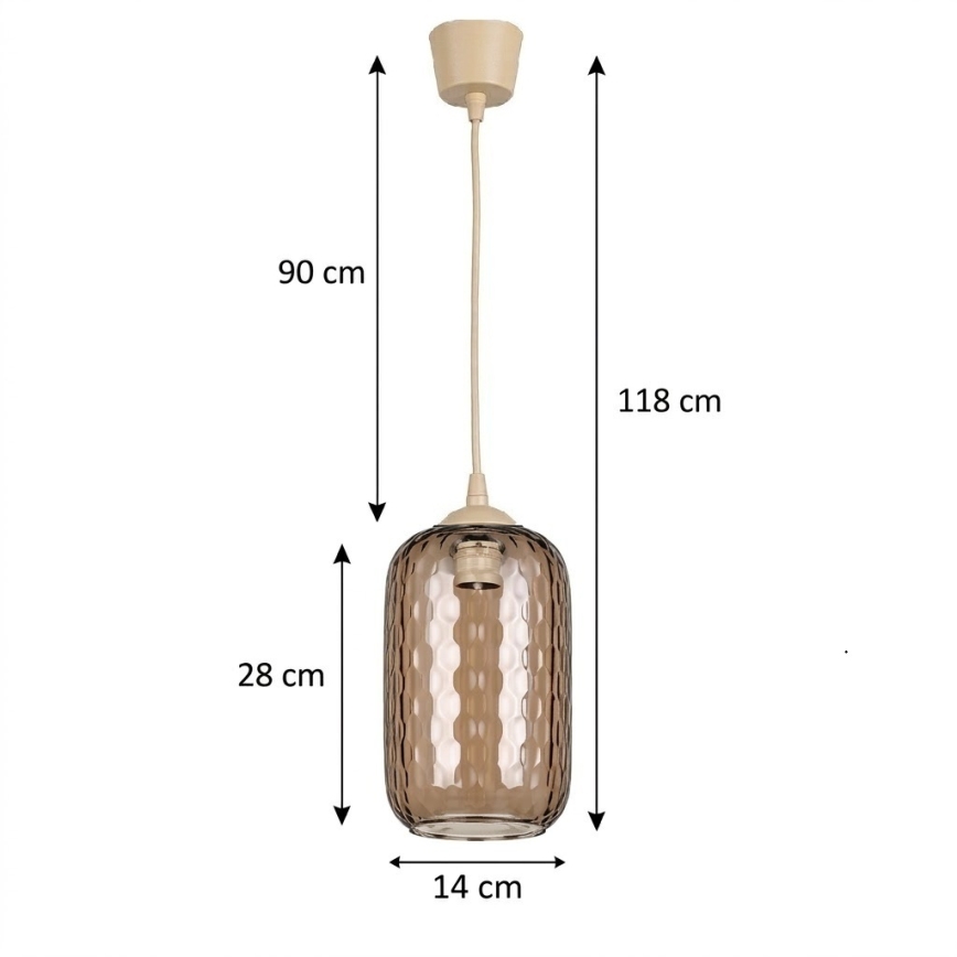 Brilagi - LED κρεμαστό φωτιστικό με καλώδιο RETRO GLASS 1xE27/60W/230V Ø 14 cm μπεζ/καπνιστό καφέ