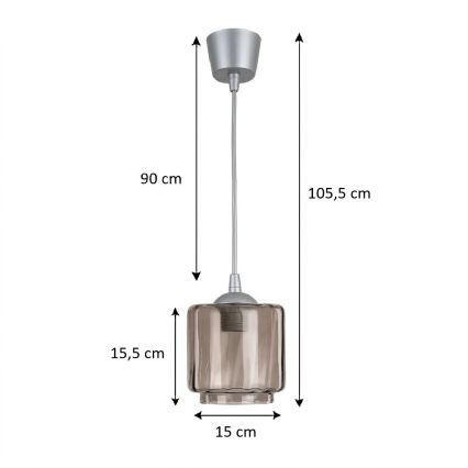 Brilagi - LED κρεμαστό φωτιστικό με καλώδιο RETRO GLASS 1xE27/60W/230V Ø 15 cm ασημί/καπνιστό μπεζ
