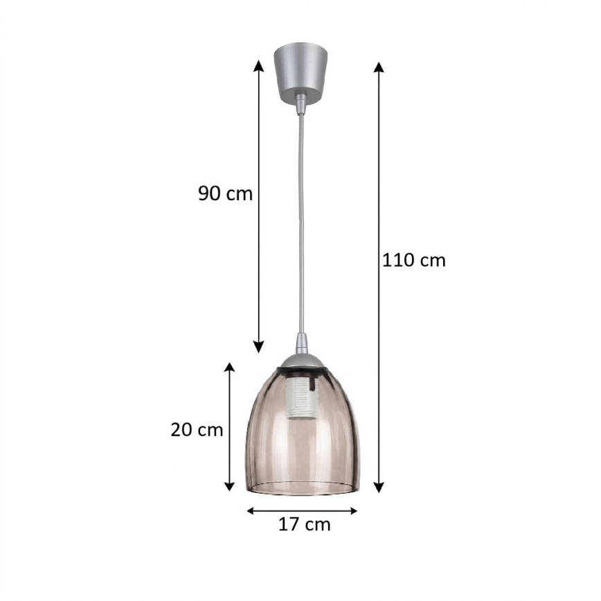 Brilagi - LED κρεμαστό φωτιστικό με καλώδιο RETRO GLASS 1xE27/60W/230V Ø 17 cm ασημί/καπνιστό μπεζ