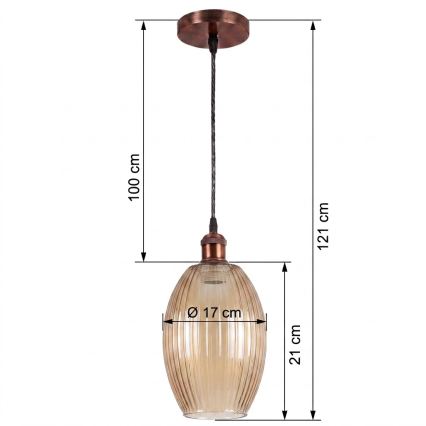 BRILAGI - LED κρεμαστό φωτιστικό με καλώδιο RETRO GLASS 1xE27/60W/230V Ø 17 cm χάλκινο/καπνιστό μπεζ