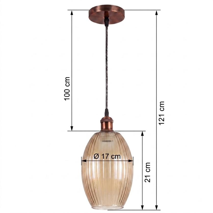 BRILAGI - LED κρεμαστό φωτιστικό με καλώδιο RETRO GLASS 1xE27/60W/230V Ø 17 cm χάλκινο/καπνιστό μπεζ