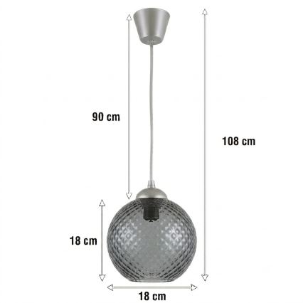 Brilagi - Κρεμαστό φωτιστικό LED με καλώδιο RETRO GLASS 1xE27/60W/230V pr. 18 cm ασημί/καπνιστό γκρι
