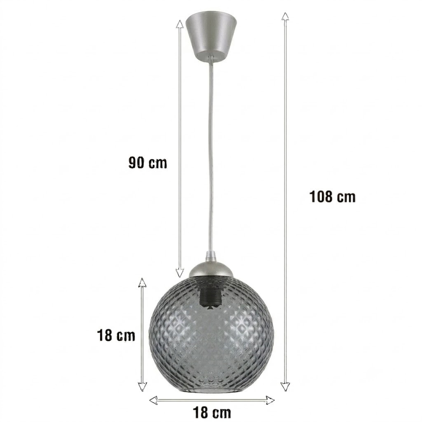 Brilagi - Κρεμαστό φωτιστικό LED με καλώδιο RETRO GLASS 1xE27/60W/230V pr. 18 cm ασημί/καπνιστό γκρι