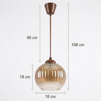 Brilagi - LED κρεμαστό φωτιστικό με καλώδιο RETRO GLASS 1xE27/60W/230V διάμετρος 18 cm καφέ/καπνιστό καφέ