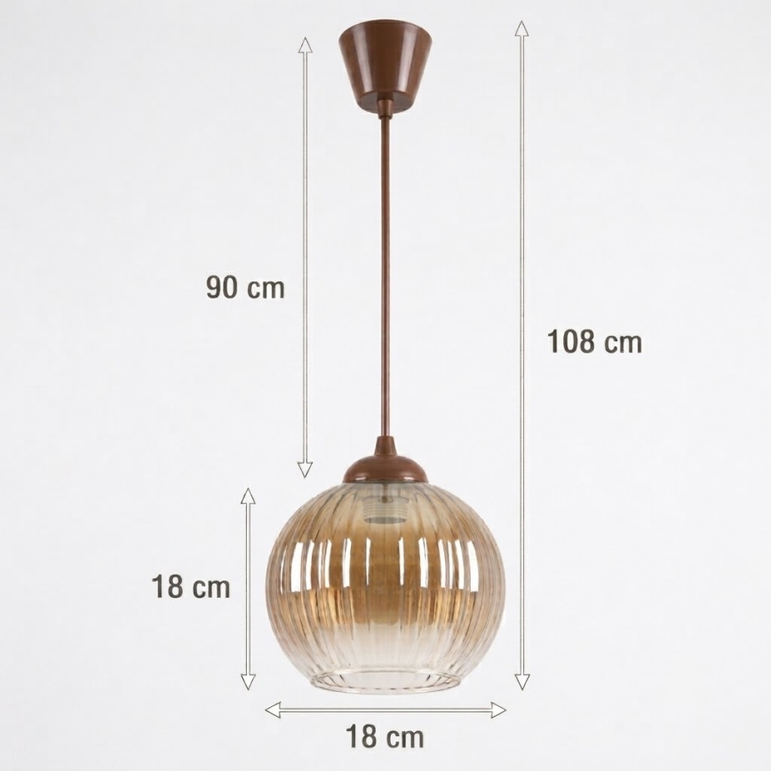 Brilagi - LED κρεμαστό φωτιστικό με καλώδιο RETRO GLASS 1xE27/60W/230V διάμετρος 18 cm καφέ/καπνιστό καφέ