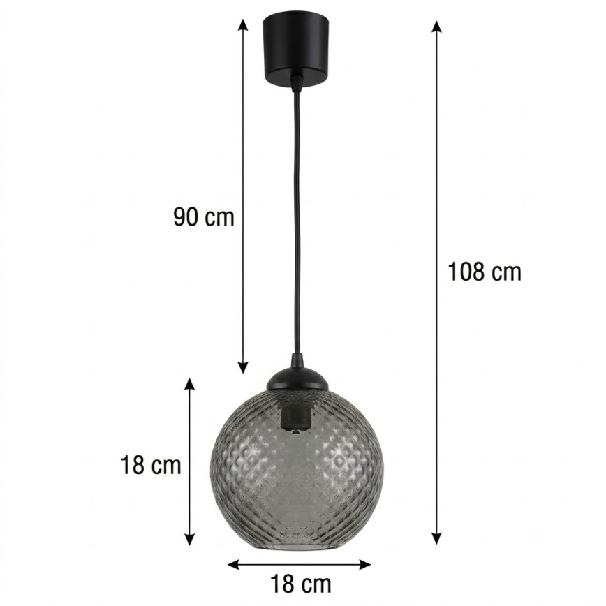 Brilagi - LED κρεμαστό φωτιστικό με καλώδιο RETRO GLASS 1xE27/60W/230V διάμ. 18 cm μαύρο/καπνιστό γκρι