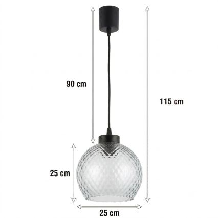 Brilagi - LED Κρεμαστό φωτιστικό με καλώδιο RETRO GLASS 1xE27/60W/230V διάμ. 25 cm μαύρο/καπνιστό γκρι