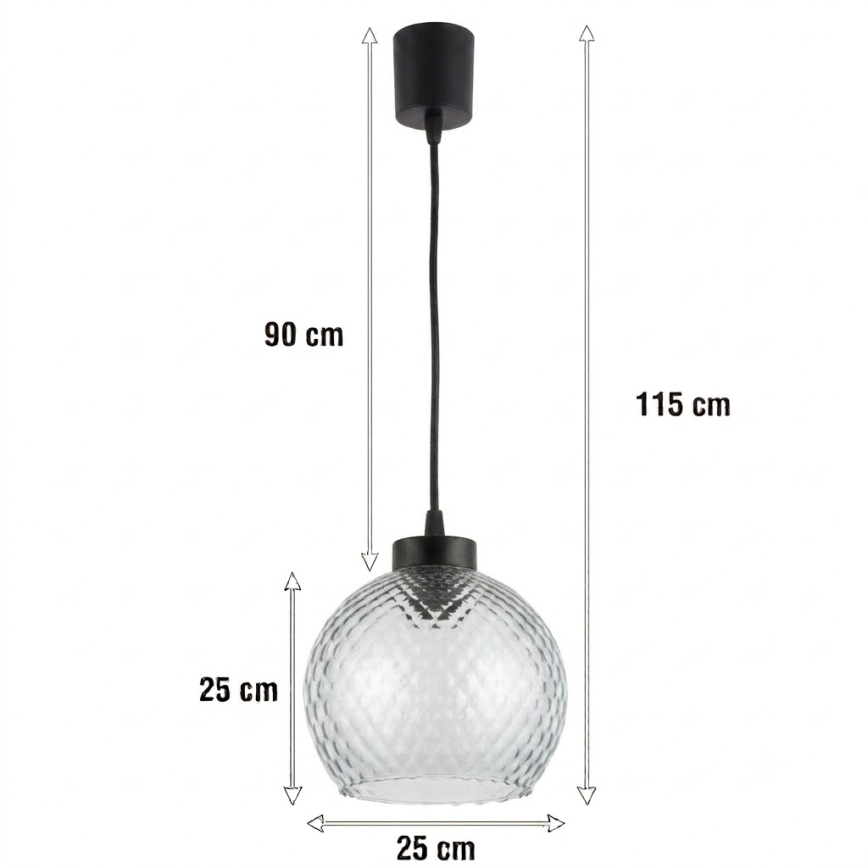 Brilagi - LED Κρεμαστό φωτιστικό με καλώδιο RETRO GLASS 1xE27/60W/230V διάμ. 25 cm μαύρο/καπνιστό γκρι