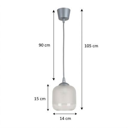 Brilagi - LED κρεμαστό φωτιστικό με καλώδιο RETRO GLASS 1xE27/60W/230V Ø 14 cm ασημί/λευκό