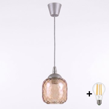 Brilagi - LED κρεμαστό φωτιστικό με καλώδιο RETRO GLASS 1xE27/60W/230V Ø 14 cm ασημί/καπνιστό καφέ