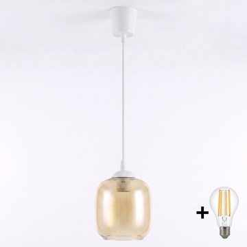 Brilagi - LED κρεμαστό φωτιστικό με καλώδιο RETRO GLASS 1xE27/60W/230V Ø 14 cm λευκό/καπνιστό καφέ