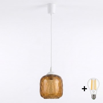 Brilagi - LED κρεμαστό φωτιστικό με καλώδιο RETRO GLASS 1xE27/60W/230V Ø 14 cm λευκό/καπνιστό καφέ