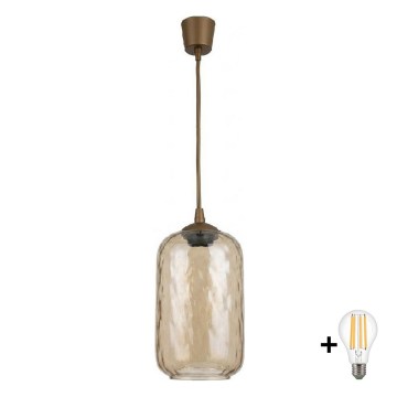 Brilagi - LED κρεμαστό φωτιστικό με καλώδιο RETRO GLASS 1xE27/60W/230V Ø 14 cm καφέ/καπνιστό καφέ
