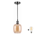 BRILAGI - LED Κρεμαστό φωτιστικό με καλώδιο RETRO GLASS 1xE27/60W/230V Ø 14 cm μαύρο/καπνιστό καφέ
