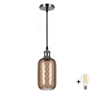BRILAGI - LED κρεμαστό φωτιστικό με καλώδιο RETRO GLASS 1xE27/60W/230V Ø 14 cm μαύρο/καπνιστό καφέ