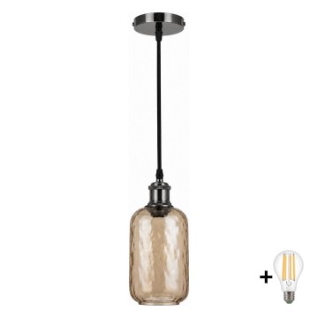 BRILAGI - LED Κρεμαστό φωτιστικό με καλώδιο RETRO GLASS 1xE27/60W/230V Ø 14 cm μαύρο/καπνιστό καφέ
