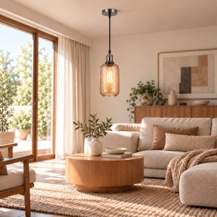 BRILAGI - LED Κρεμαστό φωτιστικό με καλώδιο RETRO GLASS 1xE27/60W/230V Ø 14 cm μαύρο/καπνιστό καφέ