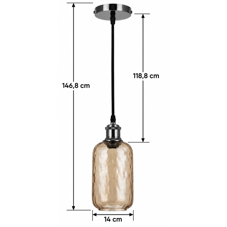 BRILAGI - LED Κρεμαστό φωτιστικό με καλώδιο RETRO GLASS 1xE27/60W/230V Ø 14 cm μαύρο/καπνιστό καφέ