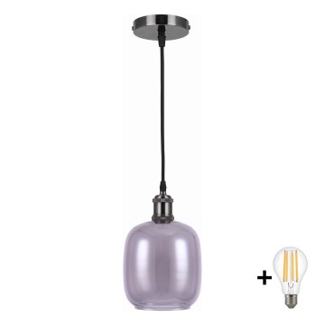 BRILAGI - LED Κρεμαστό φωτιστικό με καλώδιο RETRO GLASS 1xE27/60W/230V Ø 14 cm μαύρο/καπνιστό γκρι