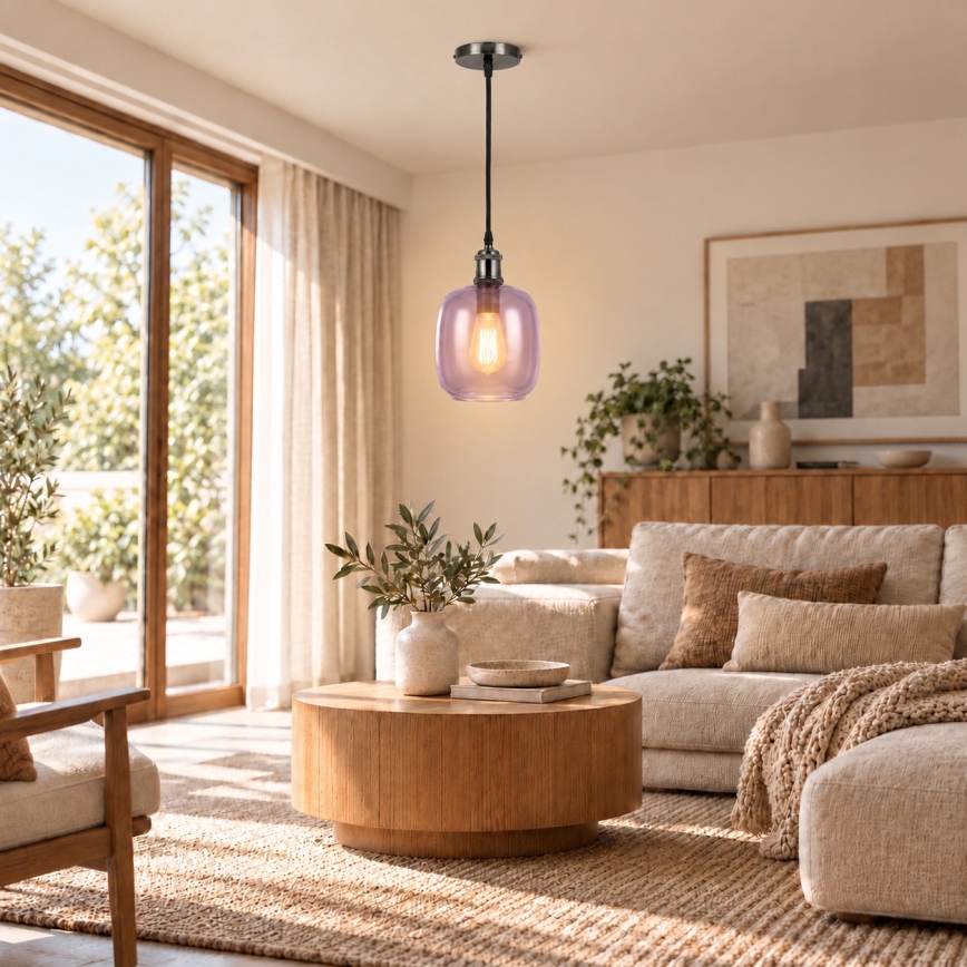 BRILAGI - LED Κρεμαστό φωτιστικό με καλώδιο RETRO GLASS 1xE27/60W/230V Ø 14 cm μαύρο/καπνιστό γκρι