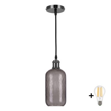 BRILAGI - LED Κρεμαστό φωτιστικό με καλώδιο RETRO GLASS 1xE27/60W/230V Ø 14 cm μαύρο/καπνιστό γκρι