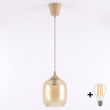 Brilagi - LED κρεμαστό φωτιστικό με καλώδιο RETRO GLASS 1xE27/60W/230V Ø 14 cm μπεζ/καπνιστό καφέ