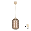 Brilagi - LED κρεμαστό φωτιστικό με καλώδιο RETRO GLASS 1xE27/60W/230V Ø 14 cm μπεζ/καπνιστό καφέ