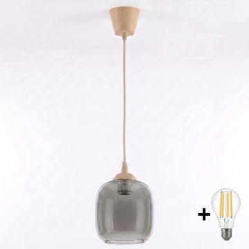 Brilagi - LED κρεμαστό φωτιστικό με καλώδιο RETRO GLASS 1xE27/60W/230V Ø 14 cm μπεζ/καπνιστό γκρι