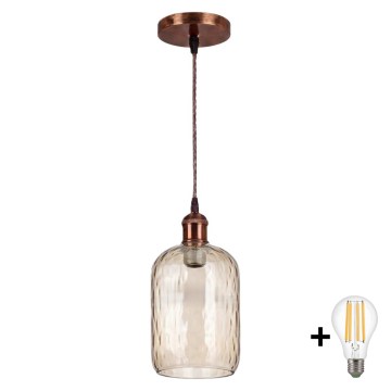 Brilagi - LED κρεμαστό φωτιστικό με καλώδιο RETRO GLASS 1xE27/60W/230V Ø 14 cm χάλκινο/καπνιστό καφέ