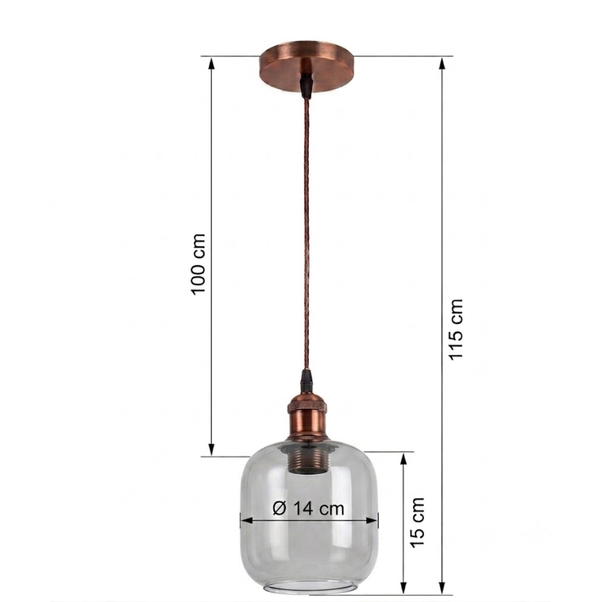 BRILAGI - LED κρεμαστό φωτιστικό με καλώδιο RETRO GLASS 1xE27/60W/230V Ø 14 cm χάλκινο/καπνιστό γκρι