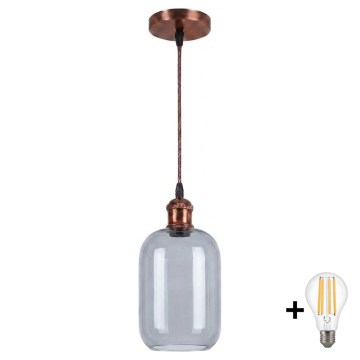 Brilagi - LED κρεμαστό φωτιστικό με καλώδιο RETRO GLASS 1xE27/60W/230V Ø 14 cm χάλκινο/καπνιστό γκρι