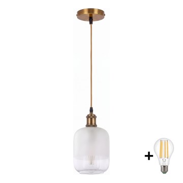 BRILAGI - LED κρεμαστό φωτιστικό με καλώδιο RETRO GLASS 1xE27/60W/230V Ø 14 cm χρυσό/λευκό