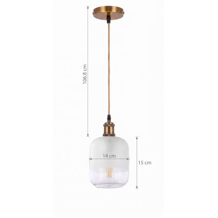 BRILAGI - LED κρεμαστό φωτιστικό με καλώδιο RETRO GLASS 1xE27/60W/230V Ø 14 cm χρυσό/λευκό