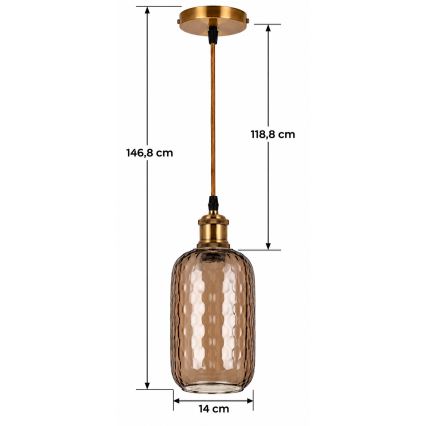 BRILAGI - LED κρεμαστό φωτιστικό σε καλώδιο RETRO GLASS 1xE27/60W/230V Ø 14 cm χρυσό/καπνιστό καφέ