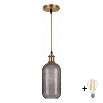 BRILAGI - LED κρεμαστό φωτιστικό με καλώδιο RETRO GLASS 1xE27/60W/230V Ø 14 cm χρυσό/καπνιστό γκρι