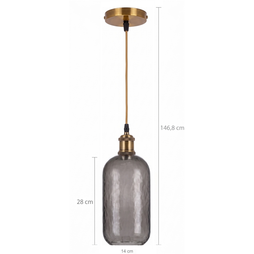 BRILAGI - LED κρεμαστό φωτιστικό με καλώδιο RETRO GLASS 1xE27/60W/230V Ø 14 cm χρυσό/καπνιστό γκρι