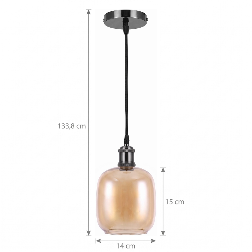 BRILAGI - LED Κρεμαστό φωτιστικό με καλώδιο RETRO GLASS 1xE27/60W/230V Ø 14 cm μαύρο/καπνιστό καφέ