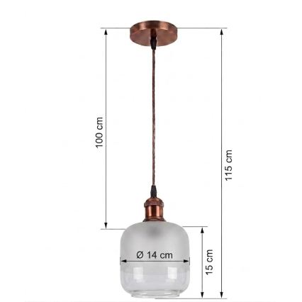 Brilagi - LED κρεμαστό φωτιστικό με καλώδιο RETRO GLASS 1xE27/60W/230V Ø 14 εκ. χάλκινο/λευκό