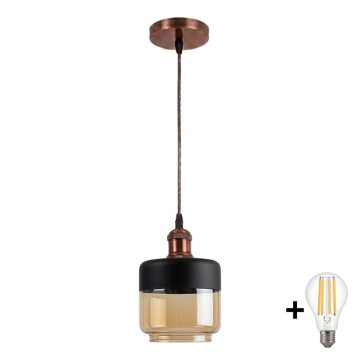 Brilagi - LED κρεμαστό φωτιστικό με καλώδιο RETRO GLASS 1xE27/60W/230V Ø 14 εκ. χάλκινο/καπνιστό μπεζ/μαύρο