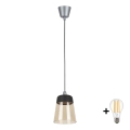 Brilagi - LED κρεμαστό φωτιστικό με καλώδιο RETRO GLASS 1xE27/60W/230V Ø 15,5 cm ασημί/καπνιστό μπεζ/μαύρο