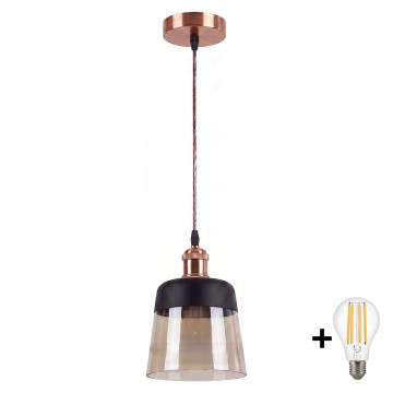 Brilagi - LED κρεμαστό φωτιστικό με καλώδιο RETRO GLASS 1xE27/60W/230V Ø 15,5 cm χάλκινο/καπνιστό μπεζ/μαύρο