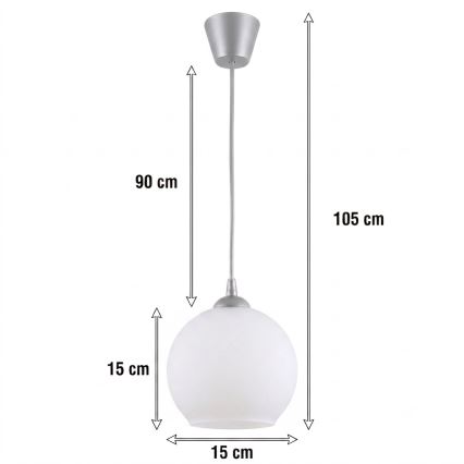 Brilagi - LED κρεμαστό φωτιστικό με καλώδιο RETRO GLASS 1xE27/60W/230V Ø 15 cm ασημί/λευκό
