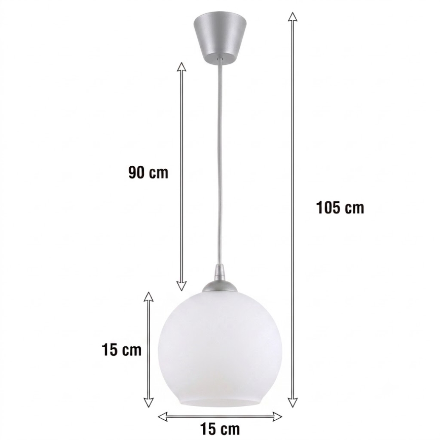 Brilagi - LED κρεμαστό φωτιστικό με καλώδιο RETRO GLASS 1xE27/60W/230V Ø 15 cm ασημί/λευκό