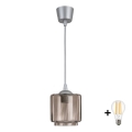 Brilagi - LED κρεμαστό φωτιστικό με καλώδιο RETRO GLASS 1xE27/60W/230V Ø 15 cm ασημί/καπνιστό μπεζ