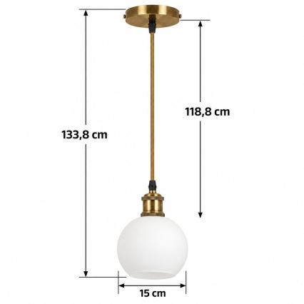 BRILAGI - LED κρεμαστό φωτιστικό με καλώδιο RETRO GLASS 1xE27/60W/230V Ø 15 cm χρυσό/λευκό