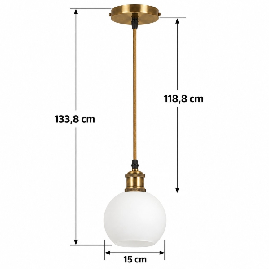 BRILAGI - LED κρεμαστό φωτιστικό με καλώδιο RETRO GLASS 1xE27/60W/230V Ø 15 cm χρυσό/λευκό