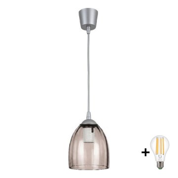 Brilagi - LED κρεμαστό φωτιστικό με καλώδιο RETRO GLASS 1xE27/60W/230V Ø 17 cm ασημί/καπνιστό μπεζ