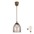 Brilagi - LED κρεμαστό φωτιστικό με καλώδιο RETRO GLASS 1xE27/60W/230V Ø 17 cm καφέ/καπνιστό μπεζ