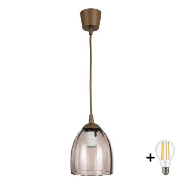 Brilagi - LED κρεμαστό φωτιστικό με καλώδιο RETRO GLASS 1xE27/60W/230V Ø 17 cm καφέ/καπνιστό μπεζ